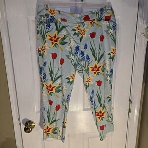 NY & Company Floral Print Cropped Pants Blue Red‎ Yellow - Size 14